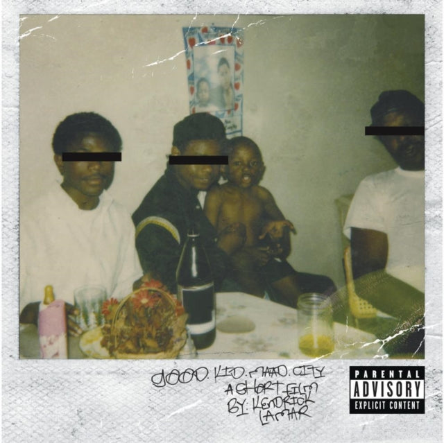 An album cover featuring Kendrick Lamar with others, predominantly in a indoor setting with casual attire. The cover has text and a graphic design typical of an album release.