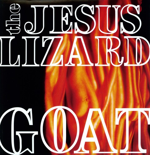 The cover art for 'The Jesus Lizard - Goat LP' featuring black text on a red background with a shadow of a goat in the upper right corner, indicating a thematic or artistic choice rather than a photograph.