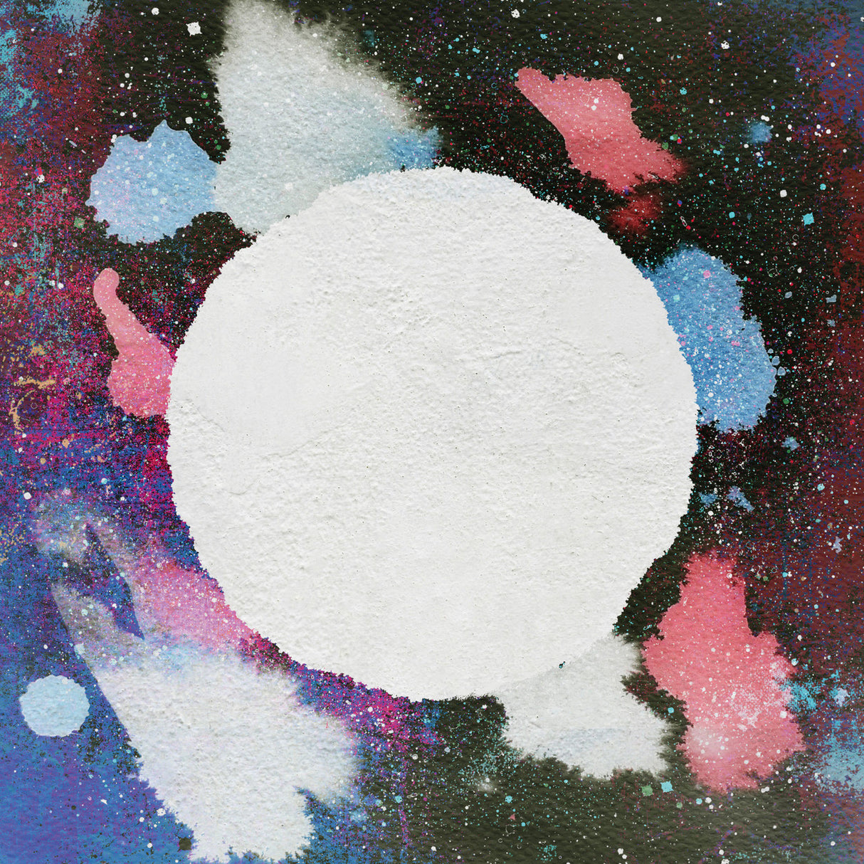 White sphere with a colorful, abstract background