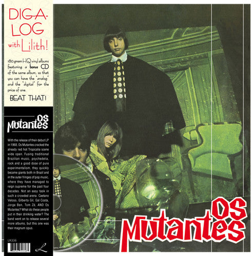 Record cover of Os Mutantes album featuring the band members with a CD case included, with text and graphics indicating it's a reissue from the original 1968 recording, and the label is Lilith.