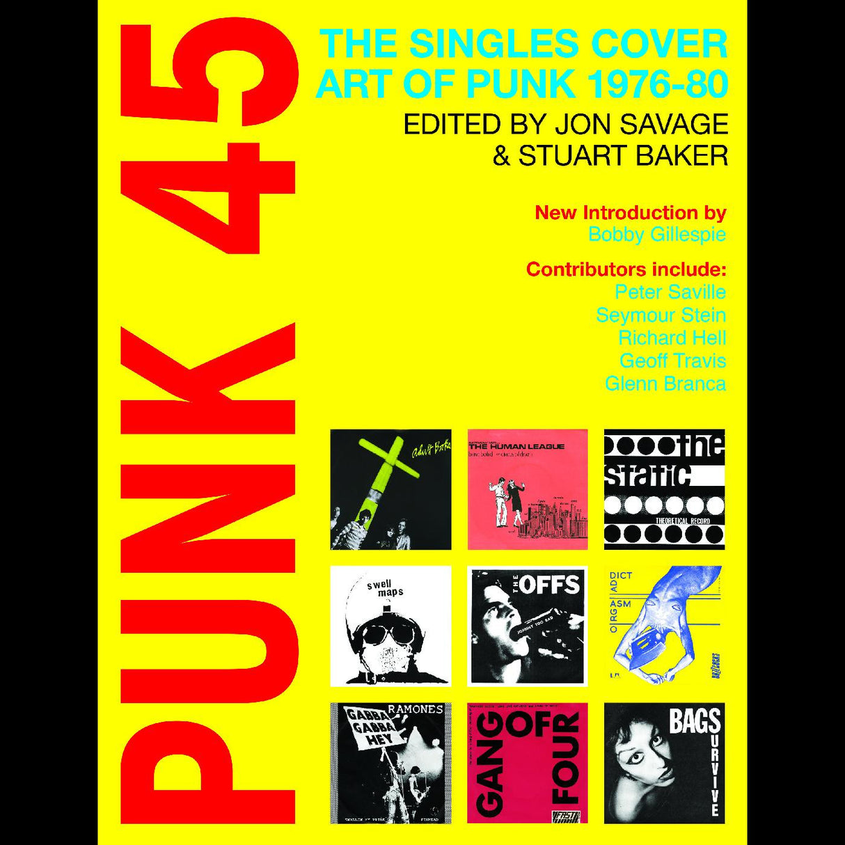 Book cover of 'Punk 45: The Singles Cover Art of Punk 1976-80' with colorful text and album cover images.
