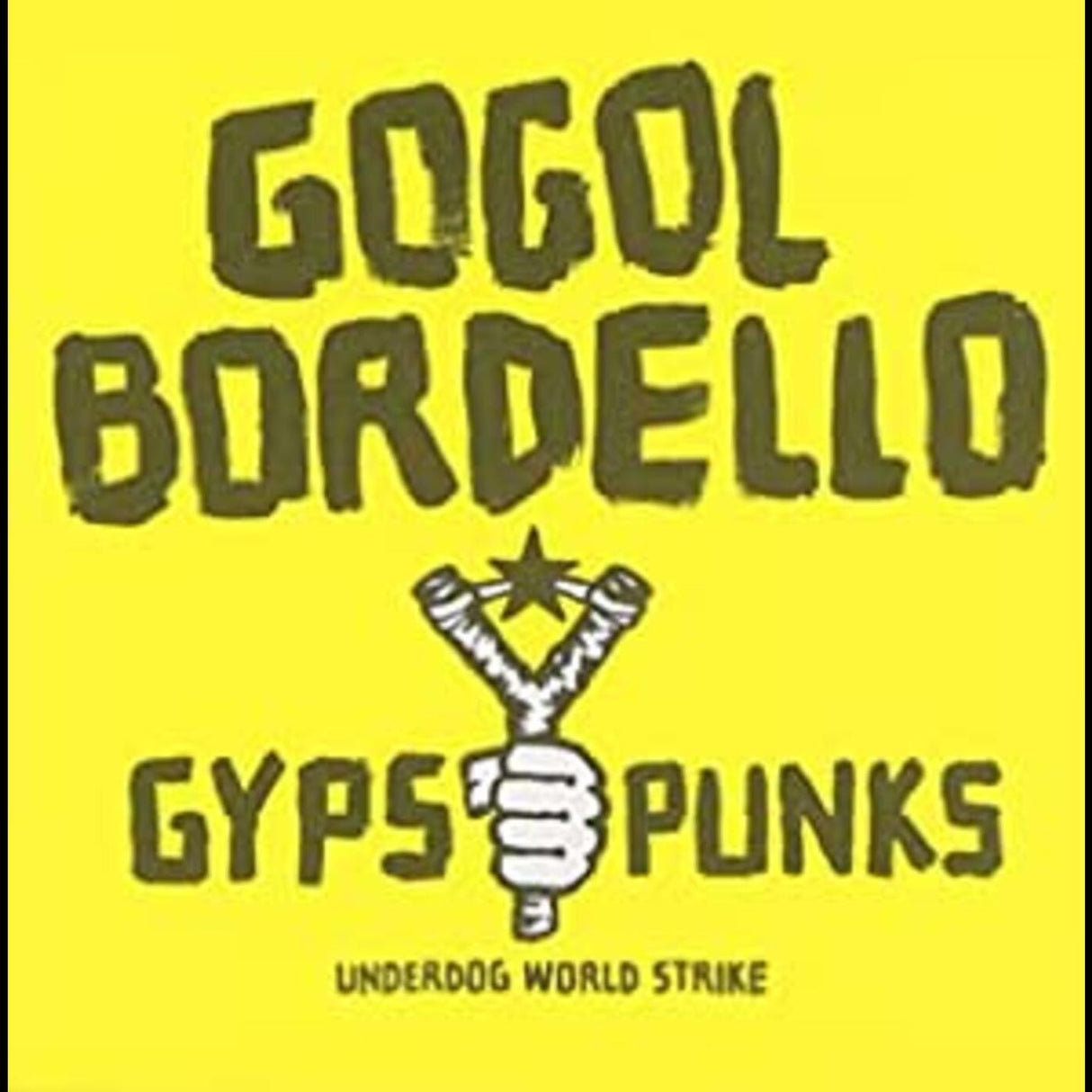 Gogol Bordello album cover with text and logo on a yellow background