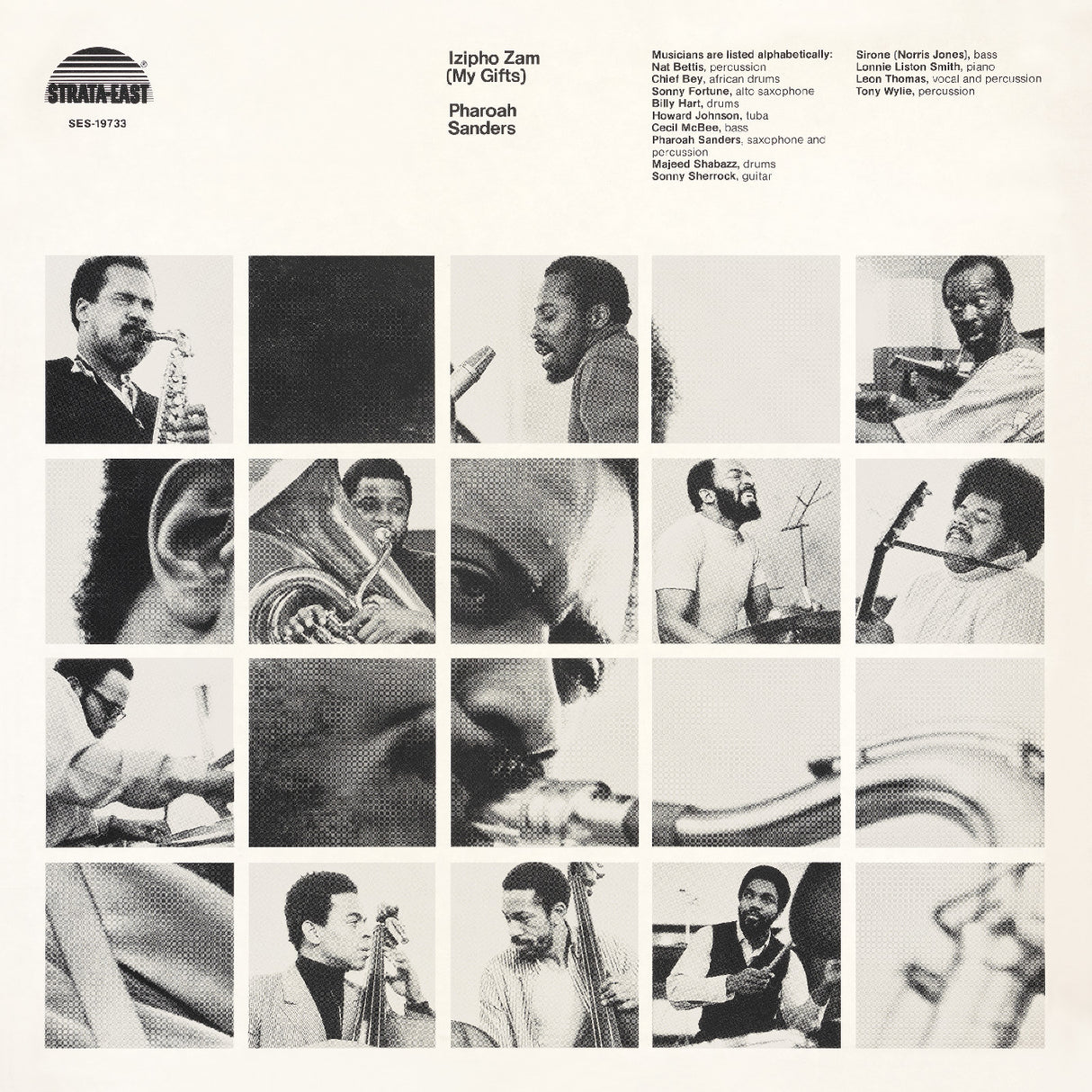 Album cover with black and white images of musicians and text, featuring the Strata-East label.