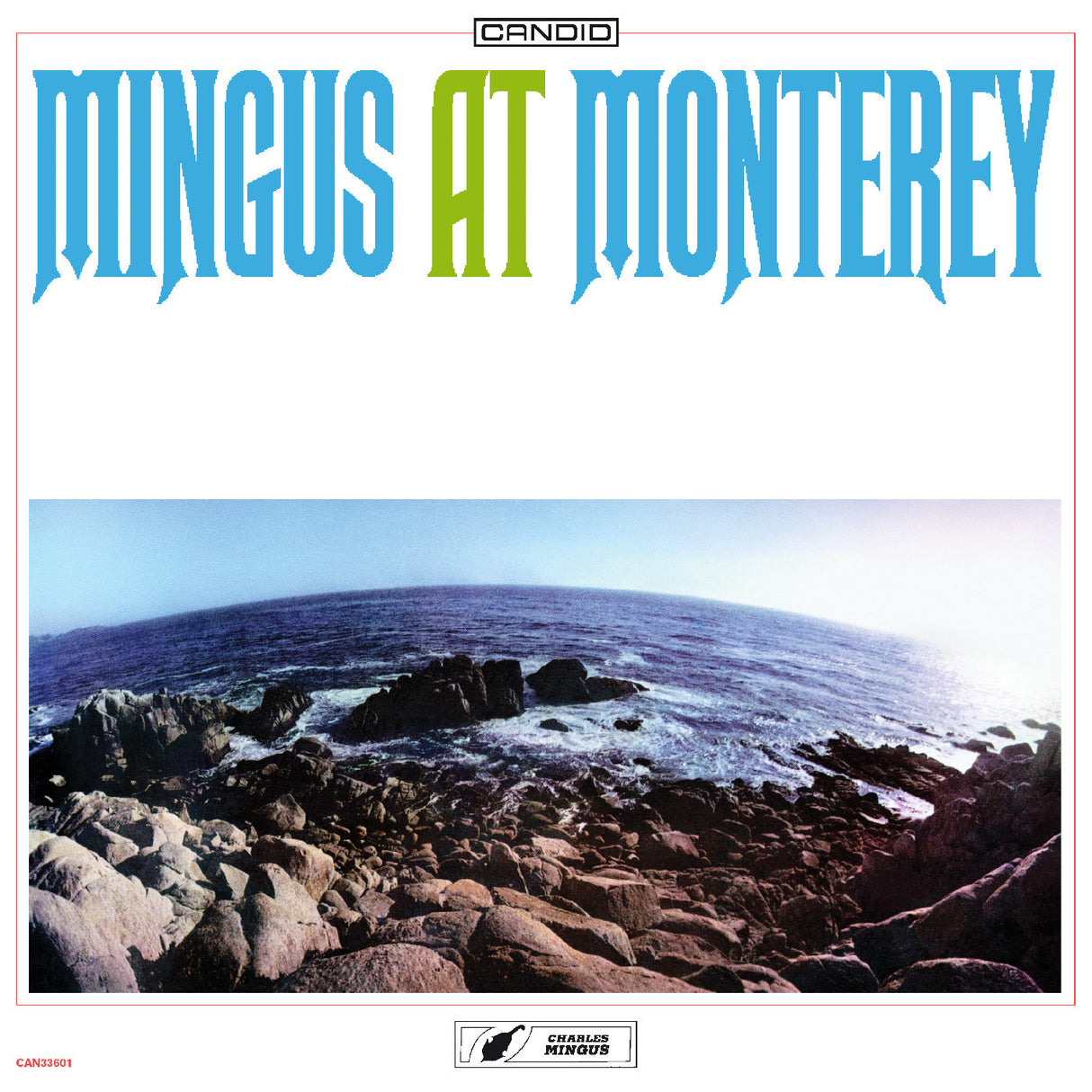 Album cover of 'Mingus at Monterey' with a scenic view of rocks and ocean.