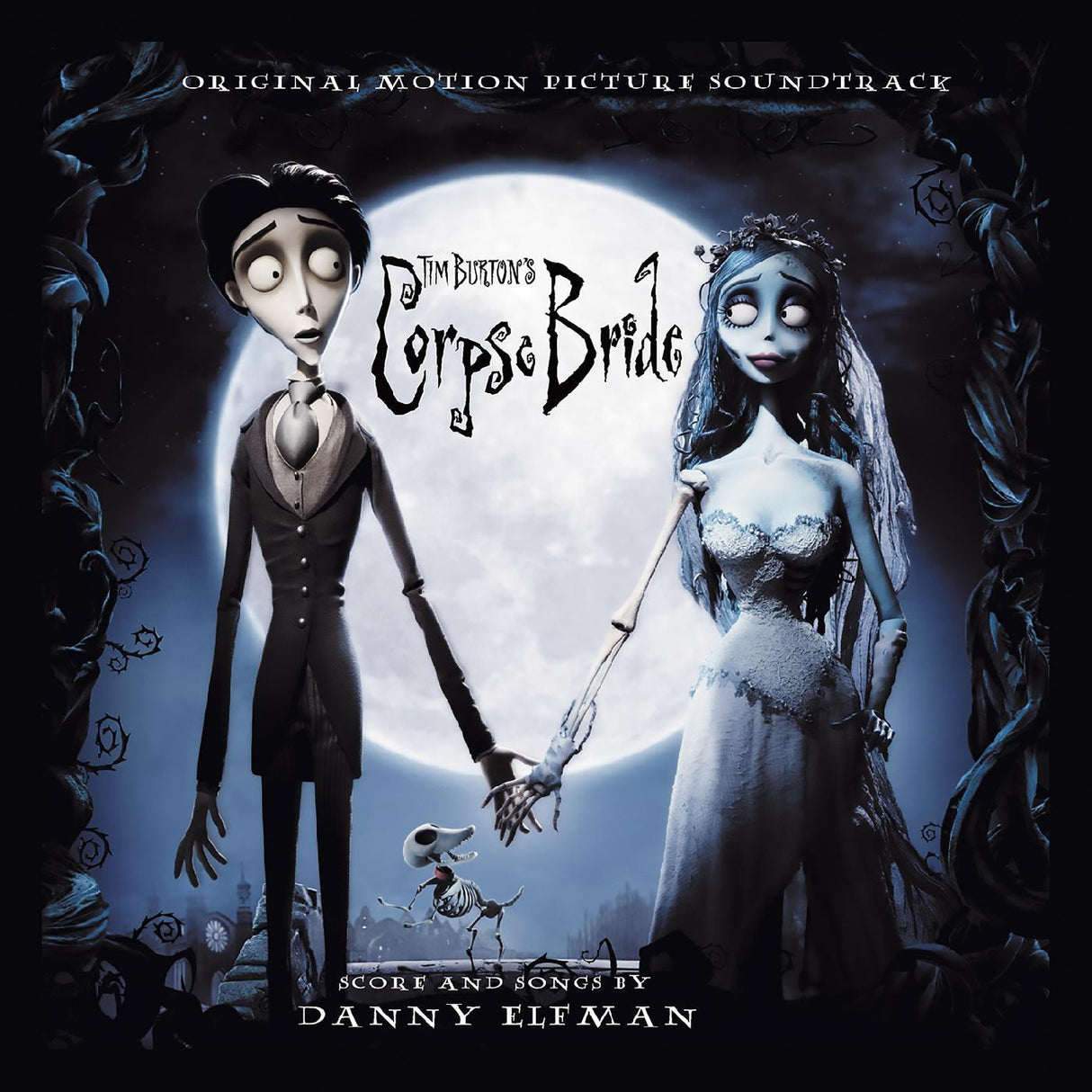 Album cover for 'Corpse Bride' original motion picture soundtrack featuring animated characters holding hands.