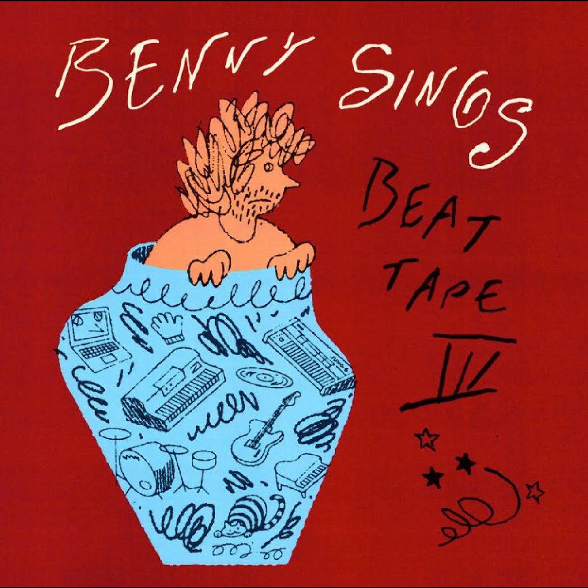 Album cover with a cartoon character and text on a red background
