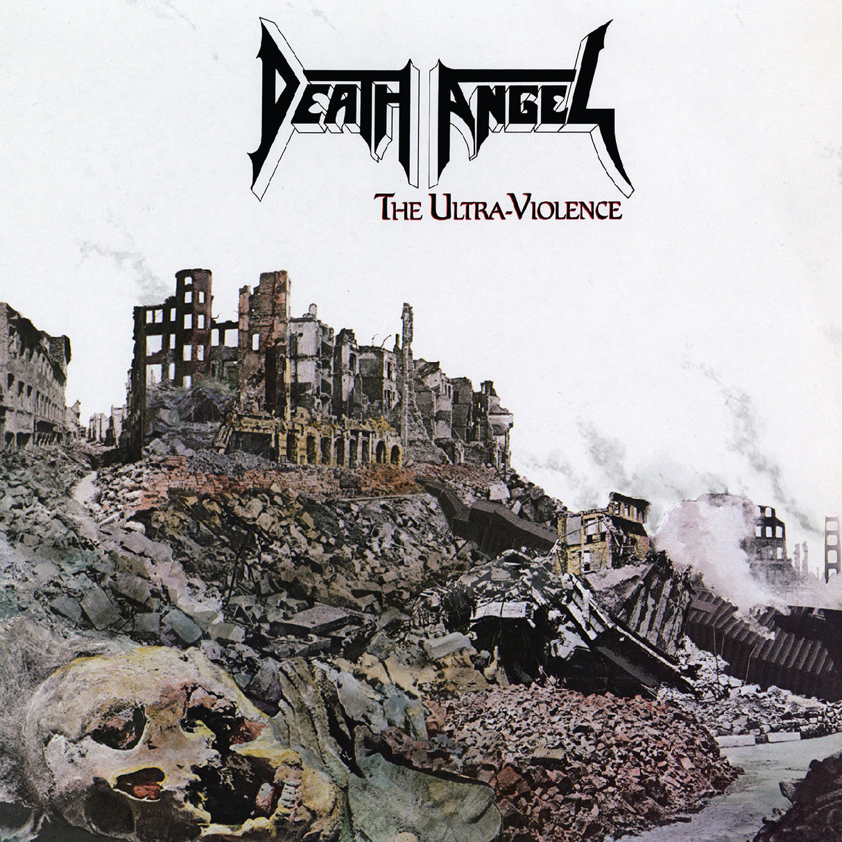 Album cover for 'The Ultra-Violence' by Death Angel featuring a destroyed cityscape.