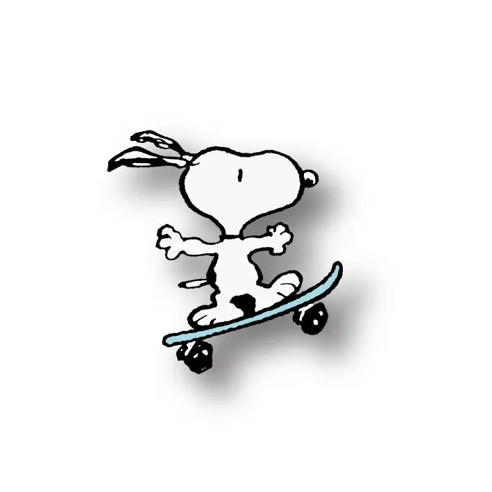 Cartoon character riding a skateboard on a white background