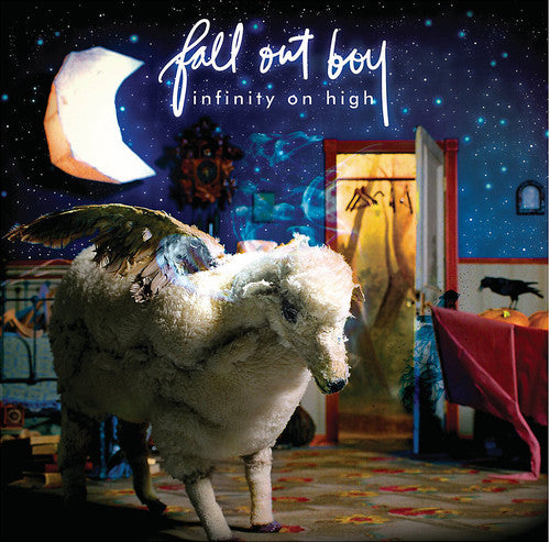 Album cover for 'Infinity on High' by Fall Out Boy featuring a sheep-like creature and dreamy room setting.