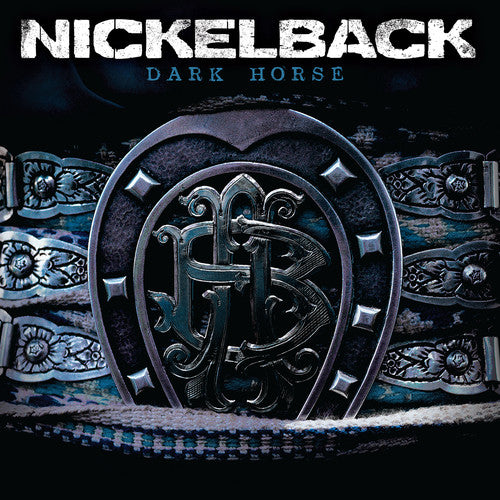The image shows the album cover of Nickelback - Dark Horse LP with a decorative, metallic emblem design.