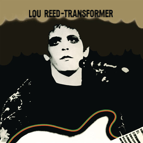 Album cover of 'Transformer' by Lou Reed with a black and white portrait and guitar.