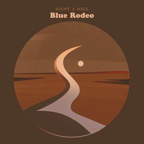 Album cover with a stylized path leading to a sunset, featuring the text 'Many A Mile' and 'Blue Rodeo'.