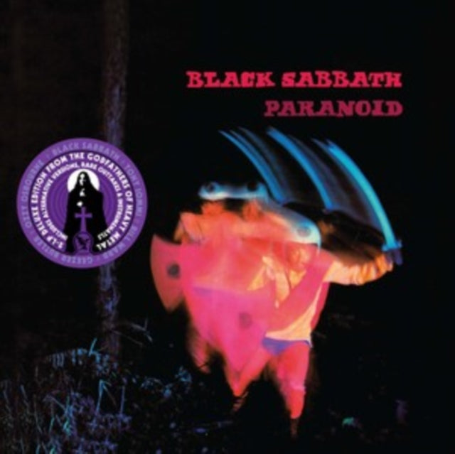 Album cover for Black Sabbath's 'Paranoid' with a glowing figure and dark background.