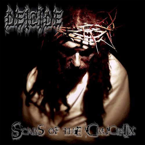 Album cover with a person wearing a crown of thorns and the title 'Scars of the Crucifix' by Decapitated.