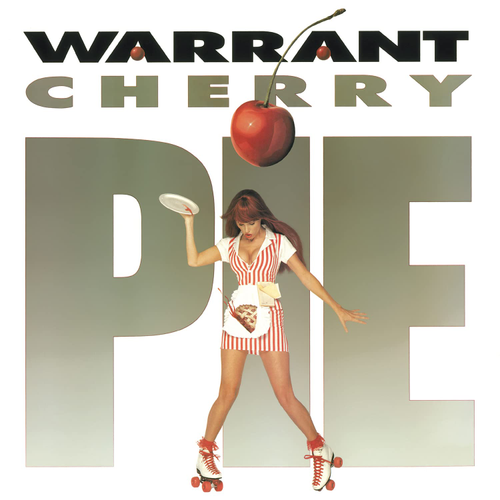Album cover for 'Cherry Pie' by Warrant featuring a person on roller skates with a cherry and frisbee.