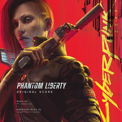 Person in futuristic armor holding a weapon with 'Phantom Liberty' text on a red background