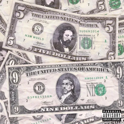 A CD cover featuring the $uicideboy$ logo and the title 'NEW WORLD DEPRESSION', with an image of a man's face in the center.