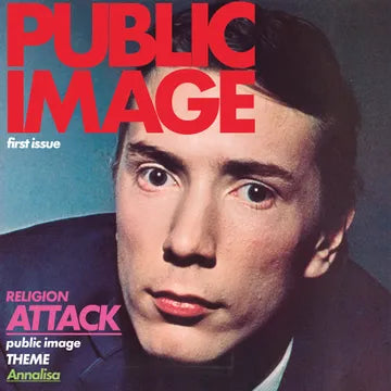 Cover of the first issue of 'Public Image Limited' album featuring a portrait of a male band member with the title text overlay.