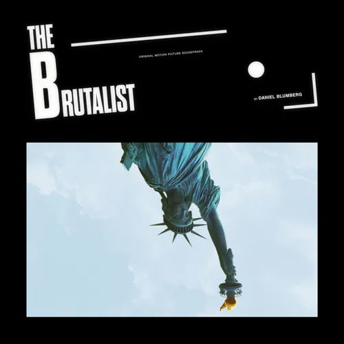 Album cover for 'The Brutalist' with a stylized image of a statue against a light blue sky.