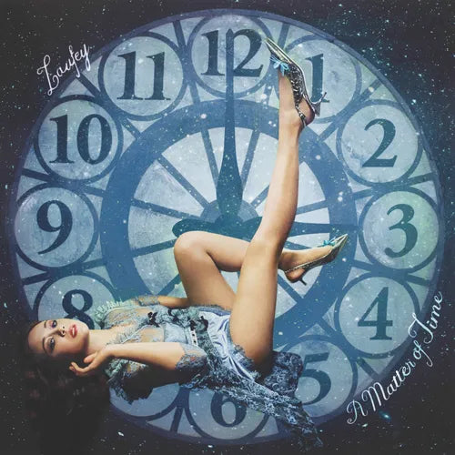 Woman in a dress lying on the floor with a large clock in the background, titled 'A Matter of Time'.