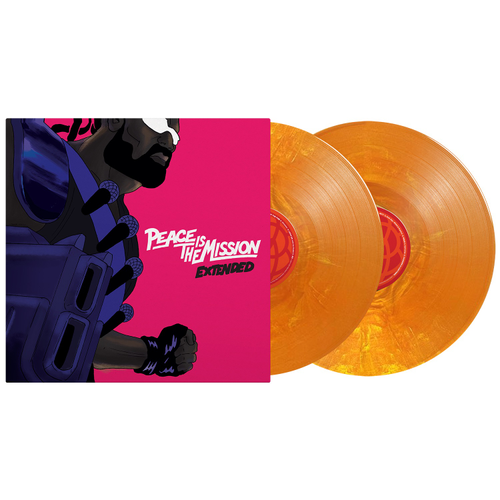 Vinyl records with a pink cover featuring text and graphics.
