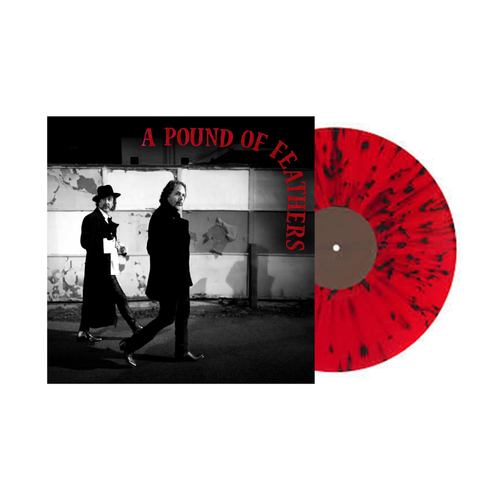 Vinyl record with red and black design and cover featuring two people walking.