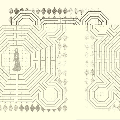 Album cover art for Slowdive's everything is alive LP featuring a detailed, geometric black and white design.