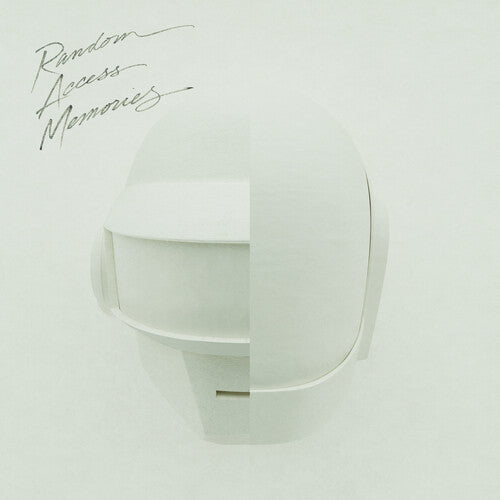 A white vinyl record cover with the title 'Random Access Memories' handwritten-style at the top.