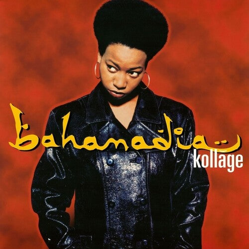 Album cover of Bahamadia's Kollage featuring the artist in a black leather jacket against a red background.