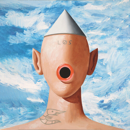 The image features the cover art for the Viagra Boys LP, depicting a stylized, abstract portrait in blue and white hues with text and a cone-shaped hat.