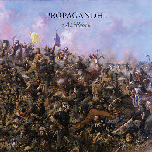 Album cover for Propagandhi - At Peace featuring a reimagining of the painting 'The Battle of Waterloo' with the band's name and album title.