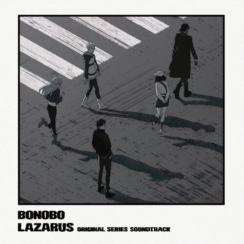 Album cover for 'Lazarus' by Bonobo with stylized illustration of people walking.