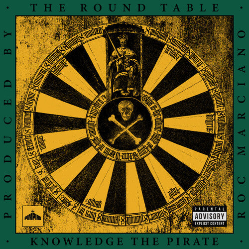 Album cover with a round table design featuring text and symbols, produced by Roc Marciano and Knowledge The Pirate.