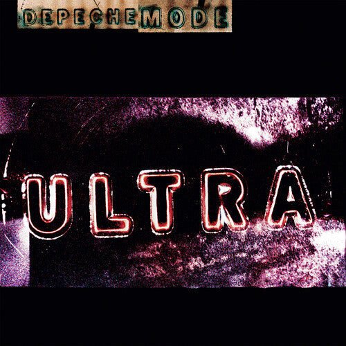 Album cover for Depeche Mode's 'Ultra' with glowing text on a dark background.