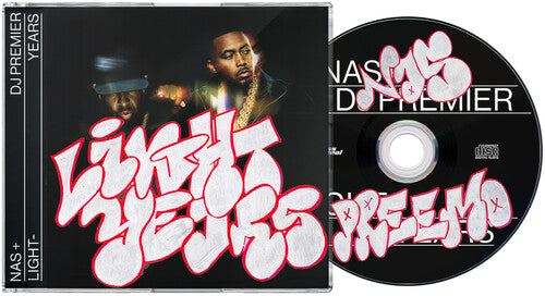 CD cover and disc of Nas' 'Light Years' album with prominent text and design elements.