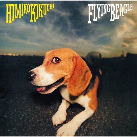 Dog lying on a road with 'Himiko Kikuchi Flying Beagle' text overlay