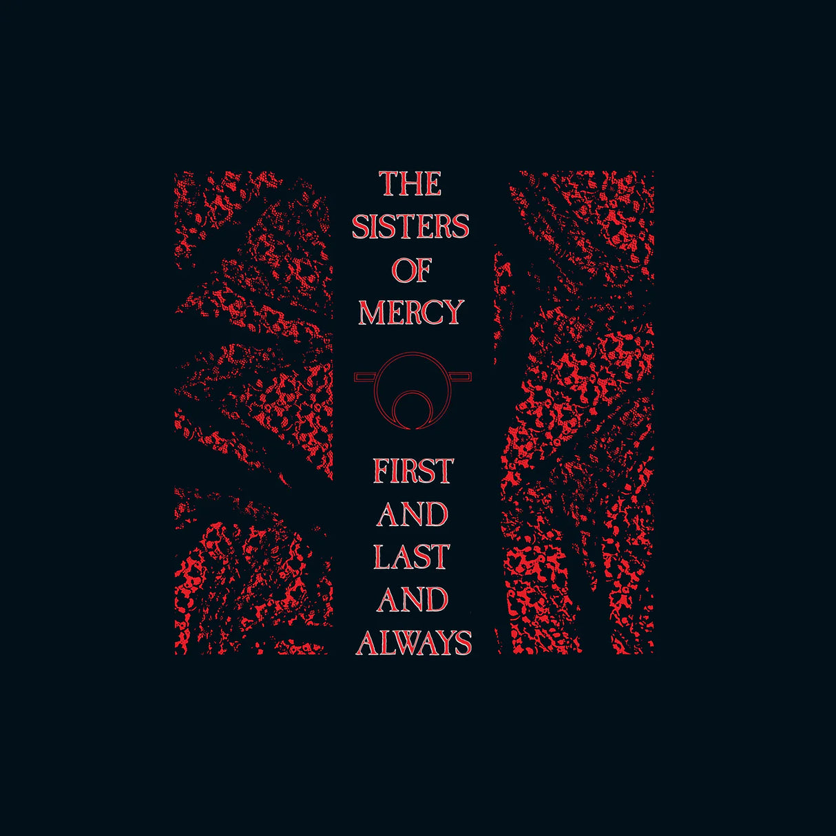 Album cover for 'The Sisters of Mercy' with red text and patterns on a black background
