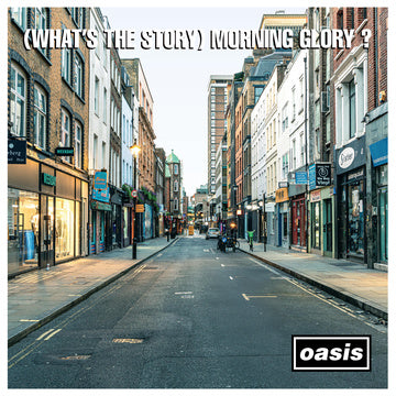 Album cover of 'What's the Story' by Oasis featuring a city street scene.