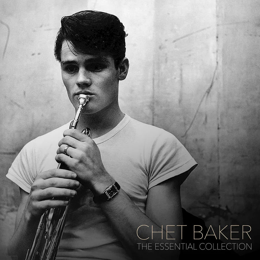 Black and white album cover featuring a man playing a clarinet with 'Chet Baker' text.