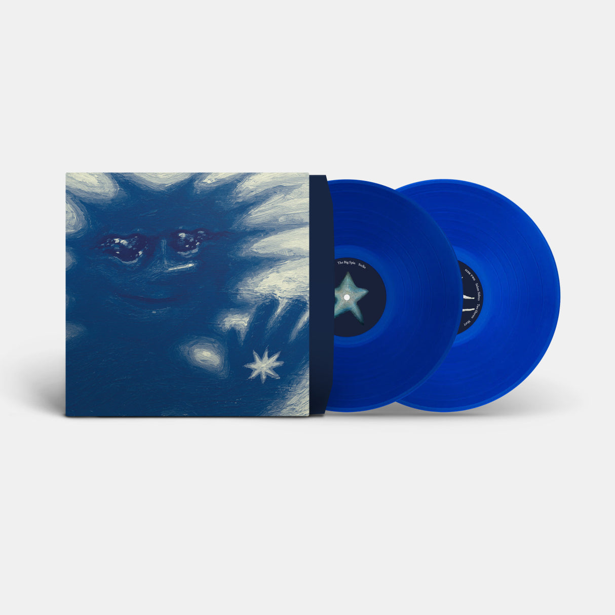 The image shows a vinyl record titled 'Black Country, New Road - Forever Howlong 2LP' with a blue color and a star design. The album cover features abstract blue artwork with a face and stars.