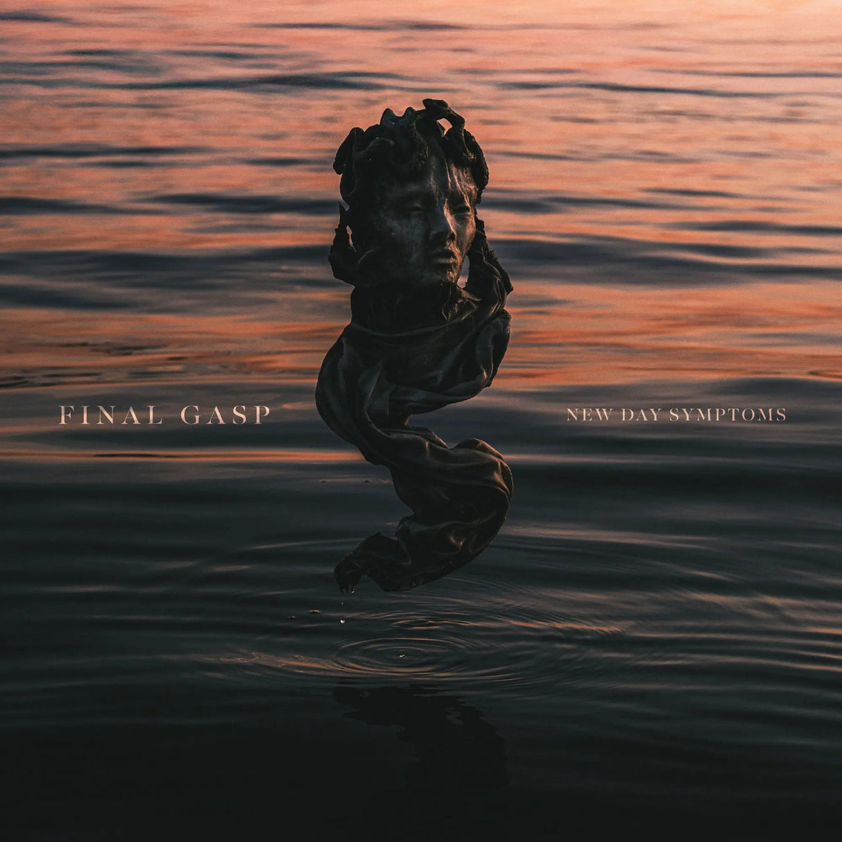 Album cover with a statue in water at sunset, featuring text 'Final Gasp' and 'New Day Symptoms'.