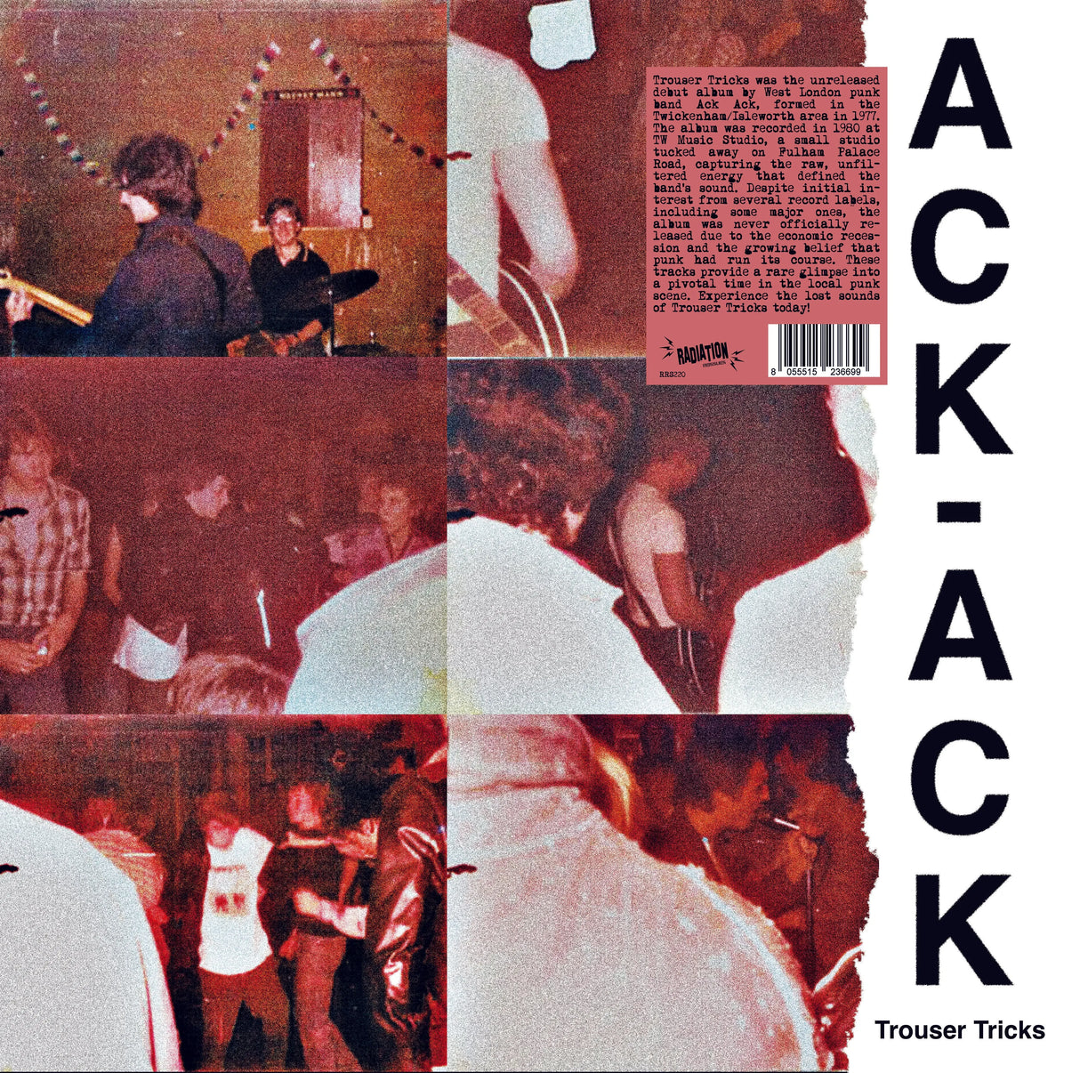 Collage of a band performing with text and album cover design elements.