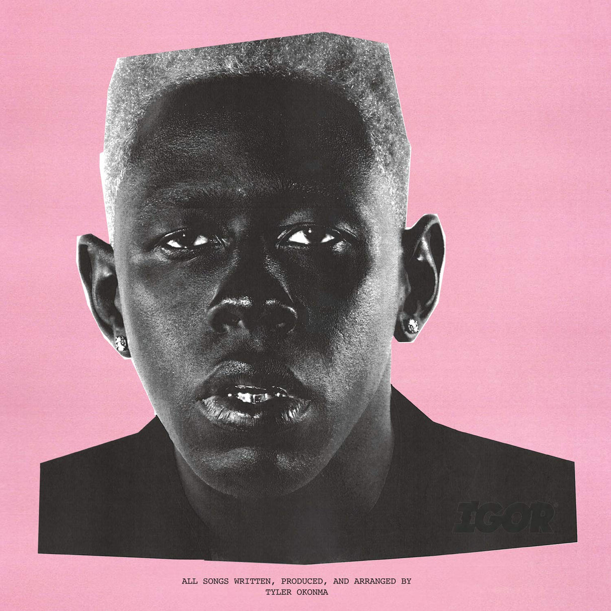 Album cover with a black and white portrait on a pink background, featuring the word 'IGOR'.