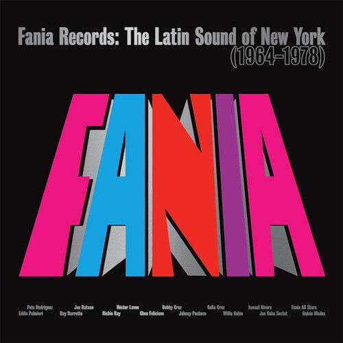 Album cover for Fania Records: The Latin Sound of New York (1964-1978) featuring the word 'FANIA' in bold, colorful letters.