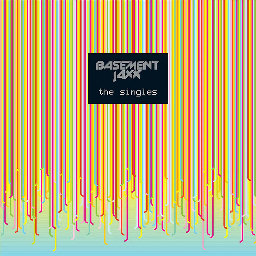 The album cover features a colorful design with vertical lines in multiple colors, and the text 'BASEMENT JAXX the singles' is displayed prominently.