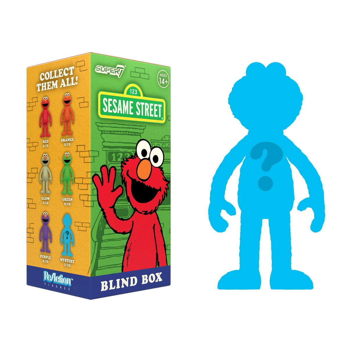 Sesame Street blind box packaging with a blue character figure on a white background