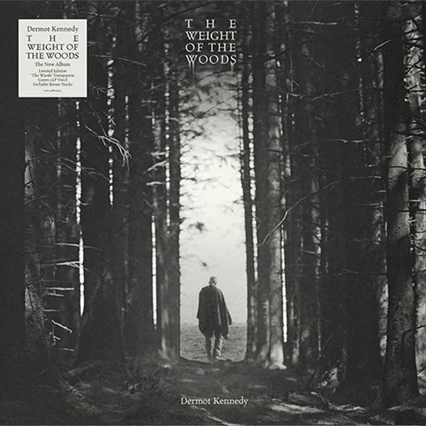 Album cover with a person walking through a forest, titled 'The Weight of the Woods' by Dermot Kennedy.