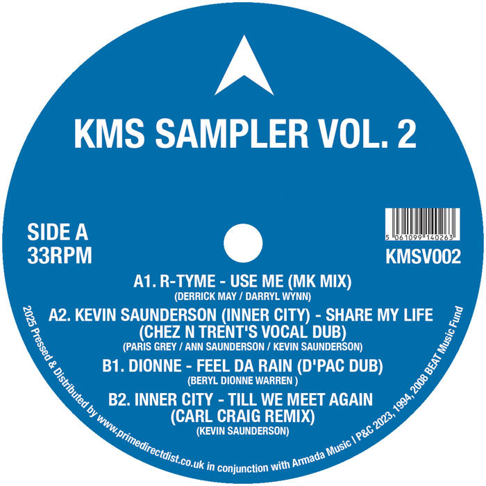KMS Sampler Vol. 2 vinyl record label with tracklist and branding.