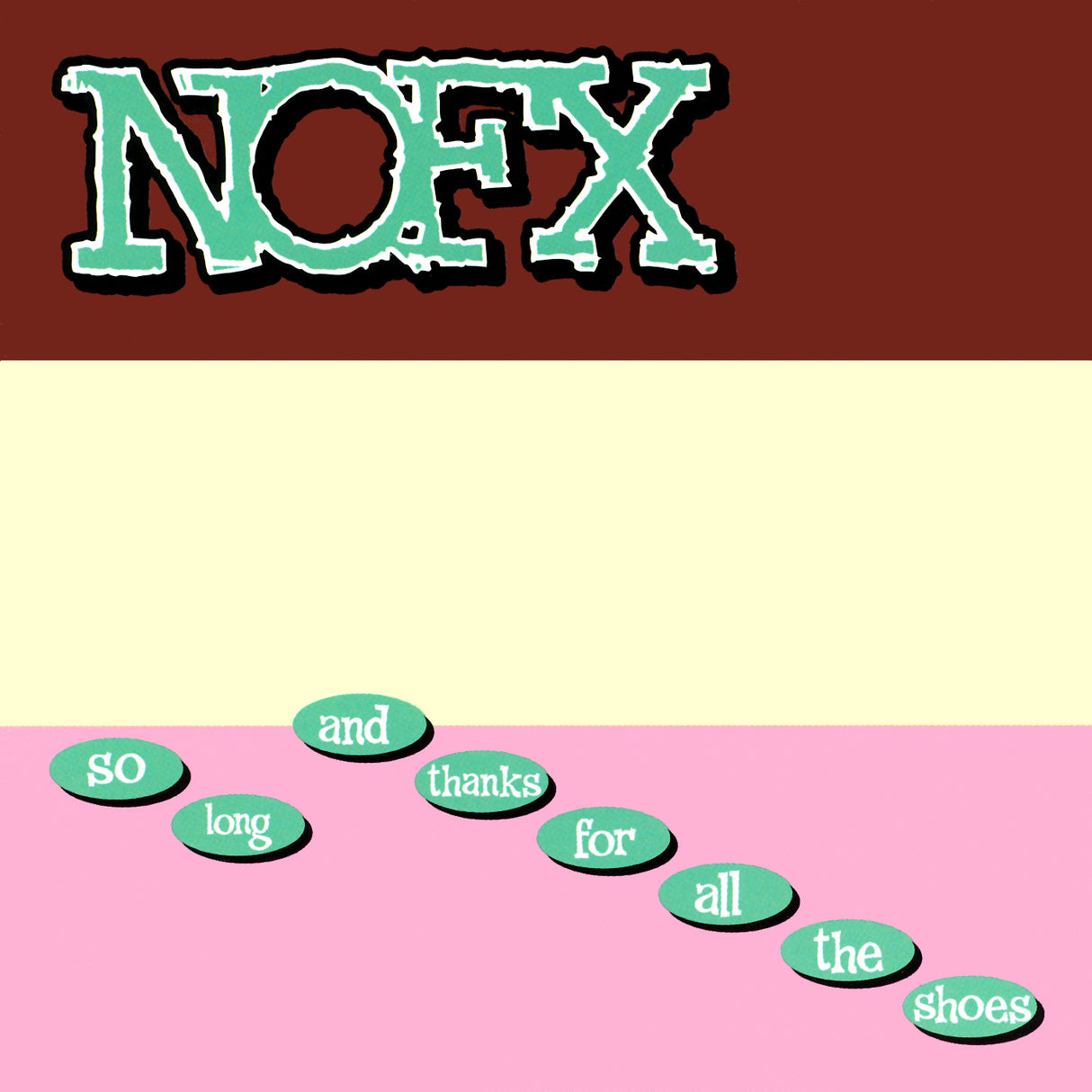 Album cover with 'NOFX' text and scattered words on a two-tone background