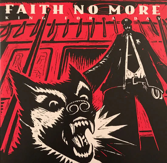 Album cover for 'King For A Day' by Faith No More with a wolf and figure design.